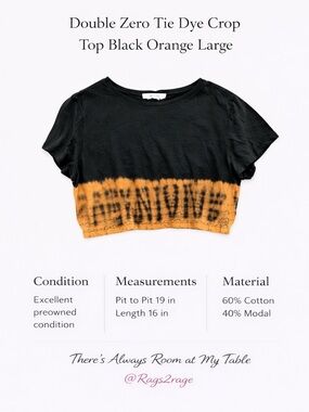 Double Zero Tie Dye Crop Top Black Orange Boho Festival L